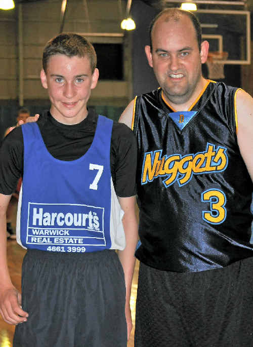FATHER AND SON: Jarom and dad Lehi Clark hit the courts together to play in the reserve-grade game on Saturday night. Photo: Emma Channon FATHER AND SON: Jarom and dad Lehi Clark hit the courts together to play in the reserve-grade game on Saturday night. Photo: Emma Channon